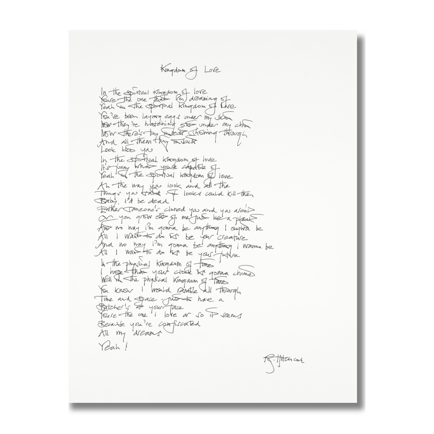 THE SOFT BOYS "KINGDOM OF LOVE" HANDWRITTEN LYRICS