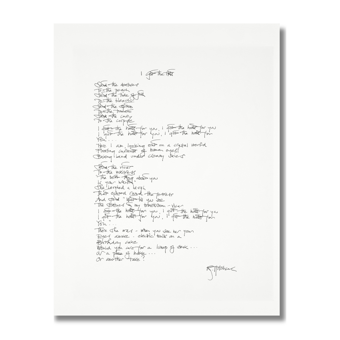 THE SOFT BOYS "I GOT THE HOTS" HANDWRITTEN LYRICS