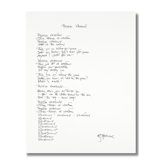 THE SOFT BOYS "POSITIVE VIBRATIONS" HANDWRITTEN LYRICS