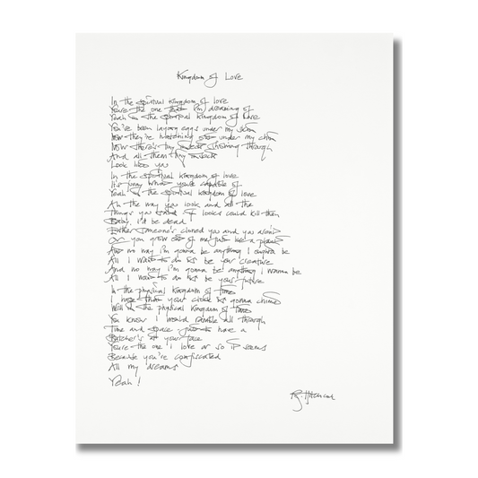 THE SOFT BOYS "KINGDOM OF LOVE" HANDWRITTEN LYRICS